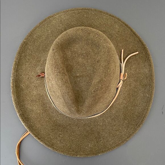 Bailey Hats Light Felt Wool Olive Green Felt Hat Sz L Leather belt Boho Western main image 4